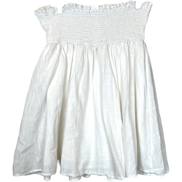 Shein Button Front Smocked Shirred Strapless White Mini Dress Swim Cover Up XL - Picture 3 of 5